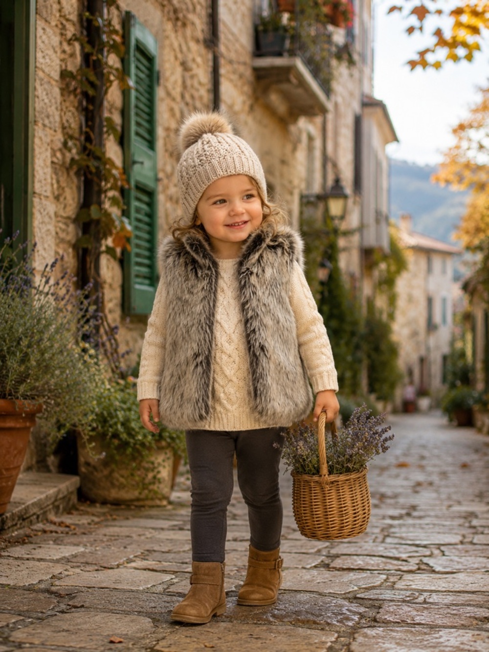 Edgehill Collection Girls 2T Gray Taupe Faux Fur Vest Woodland Cozy Fall Layer